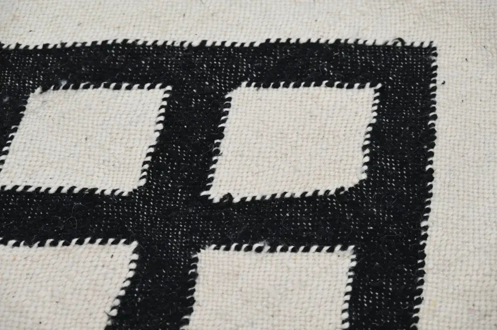 Handmade moroccan azilal rug beige & black wool living room decor