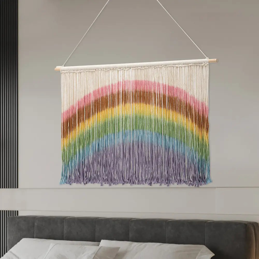 Handmade weaving pastel rainbow macrame wall hanging bedroom decor