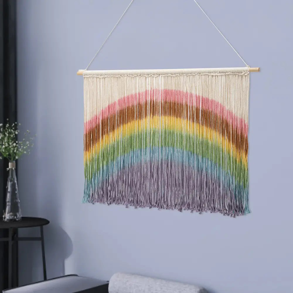 Handmade weaving pastel rainbow macrame wall hanging bedroom decor