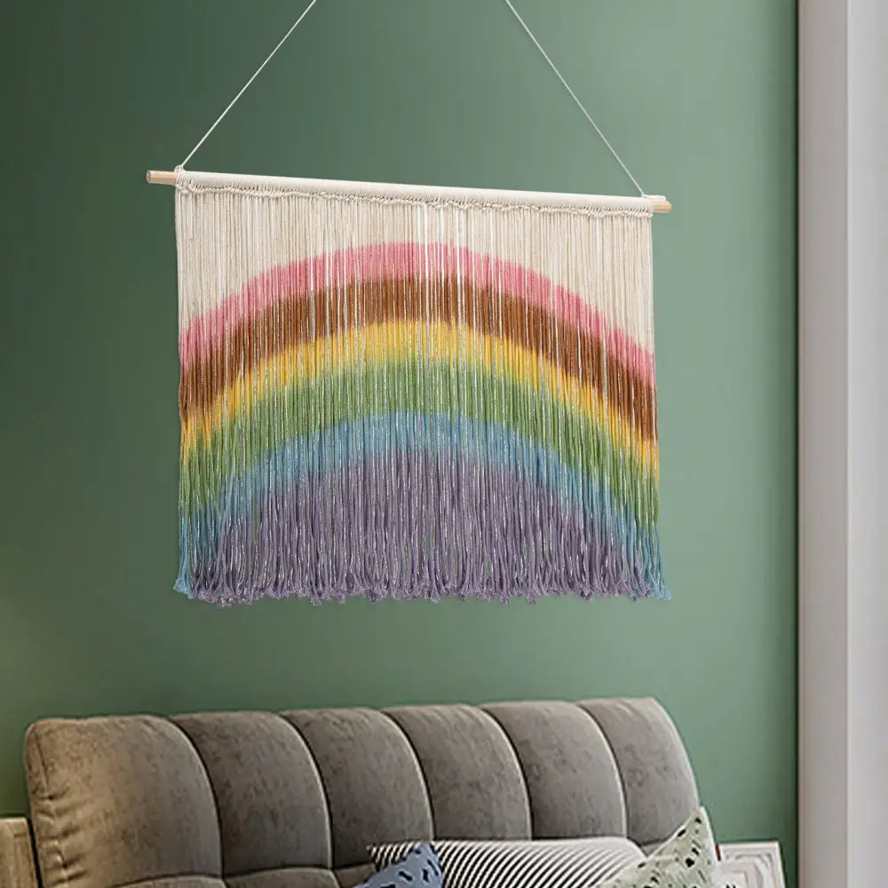 Handmade weaving pastel rainbow macrame wall hanging bedroom decor