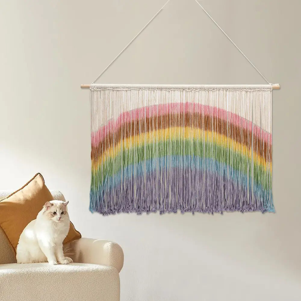 Handmade weaving pastel rainbow macrame wall hanging bedroom decor