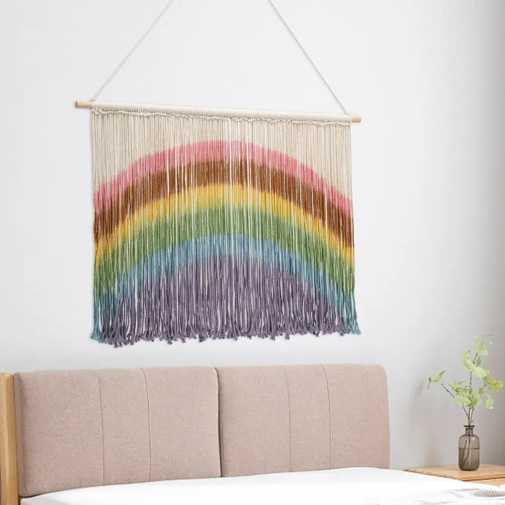 Handmade weaving pastel rainbow macrame wall hanging bedroom decor