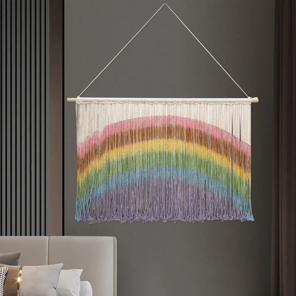 Handmade weaving pastel rainbow macrame wall hanging bedroom decor