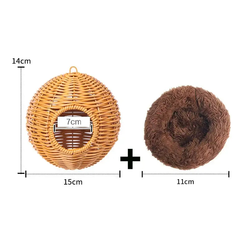 Handwoven grass bird cage hut with heart entrance for garden