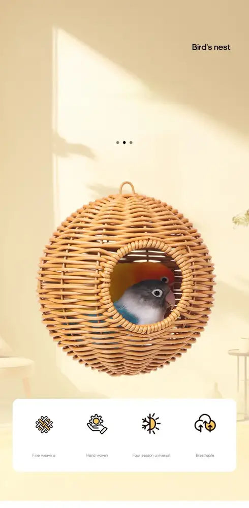Handwoven grass bird cage hut with heart entrance for garden