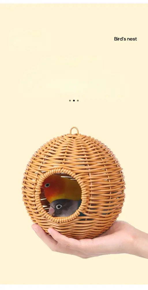 Handwoven grass bird cage hut with heart entrance for garden