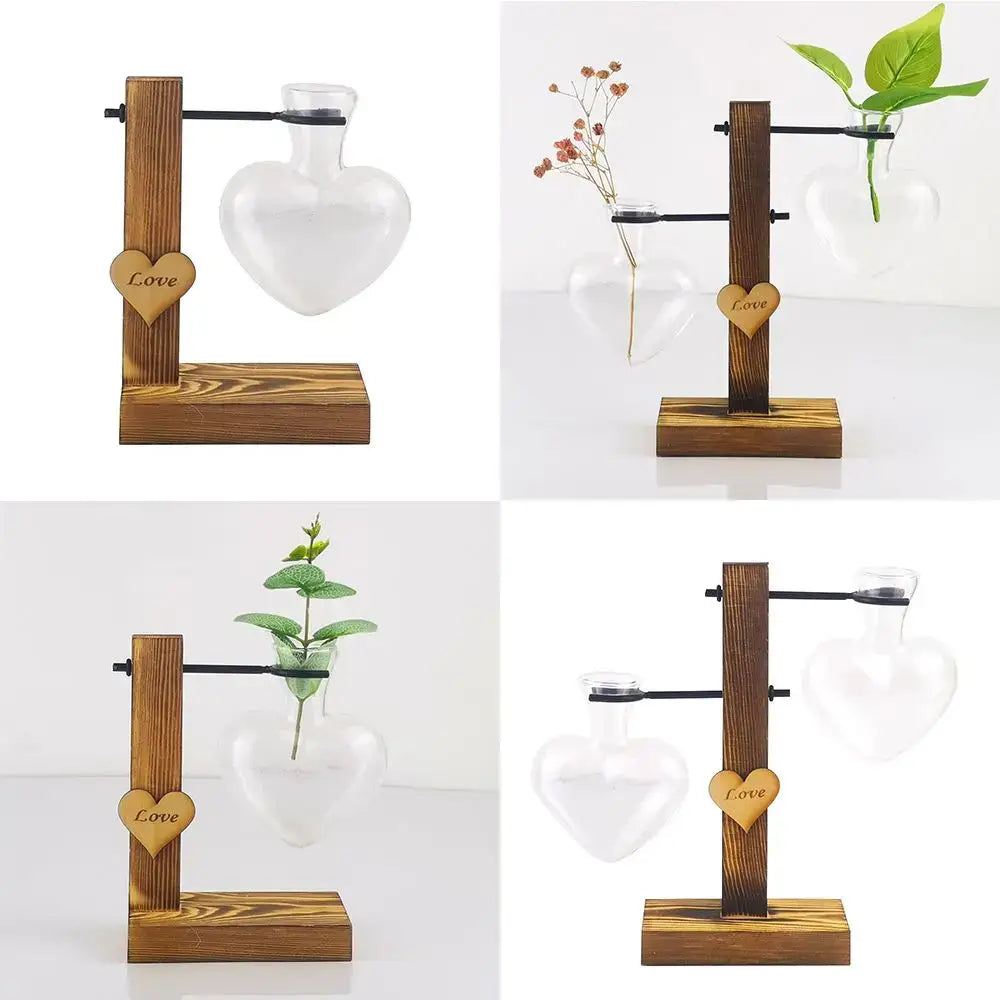 Rustic heart shape hydroponic glass vase living room decor