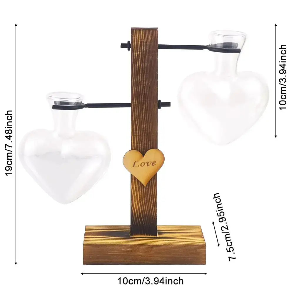 Rustic heart shape hydroponic glass vase living room decor