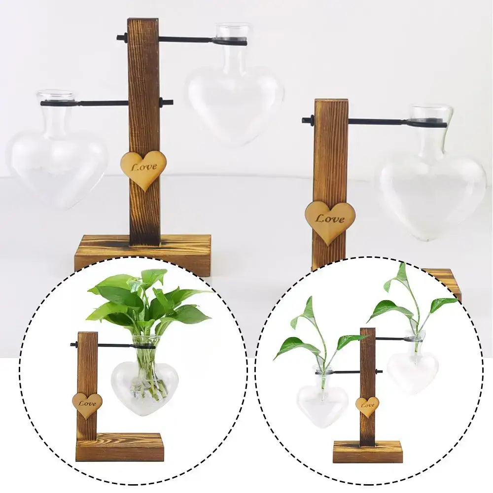 Rustic heart shape hydroponic glass vase living room decor