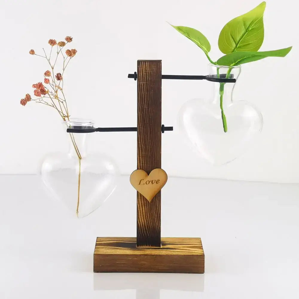 Rustic heart shape hydroponic glass vase living room decor