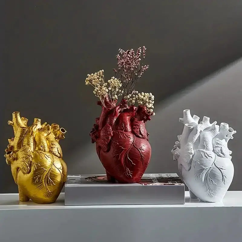 Anatomical heart shape resin vase set living room decor