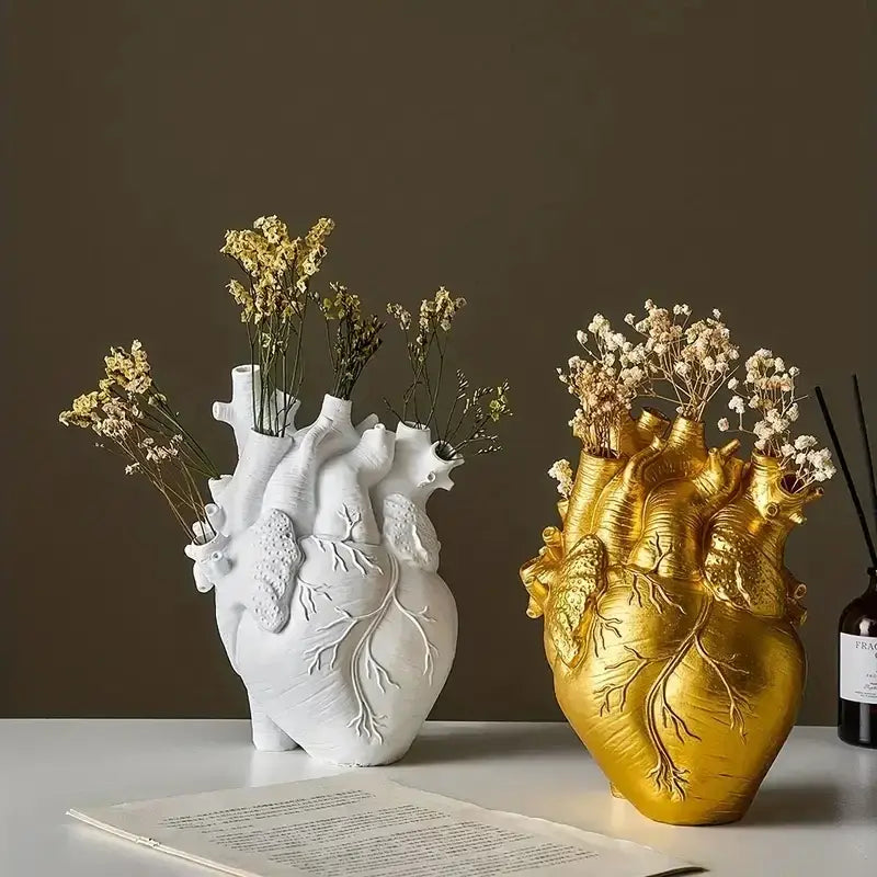 Anatomical heart shape resin vase living room decor