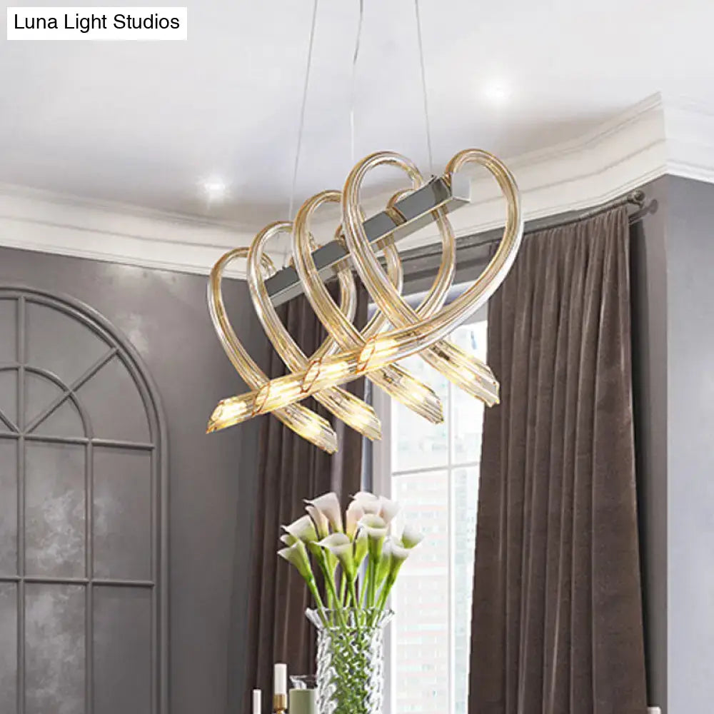 Modern amber glass heart island light chrome dining room pendant