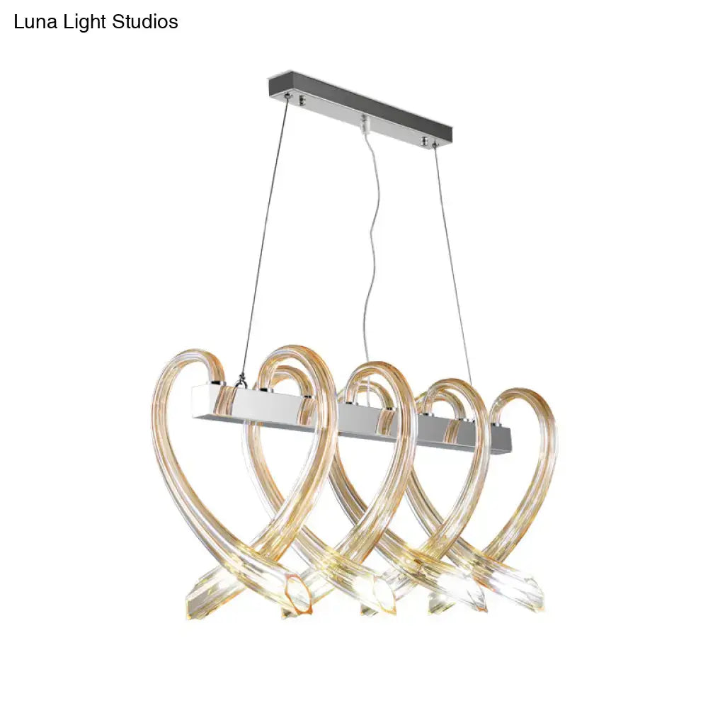 Modern amber glass heart island light chrome dining room pendant