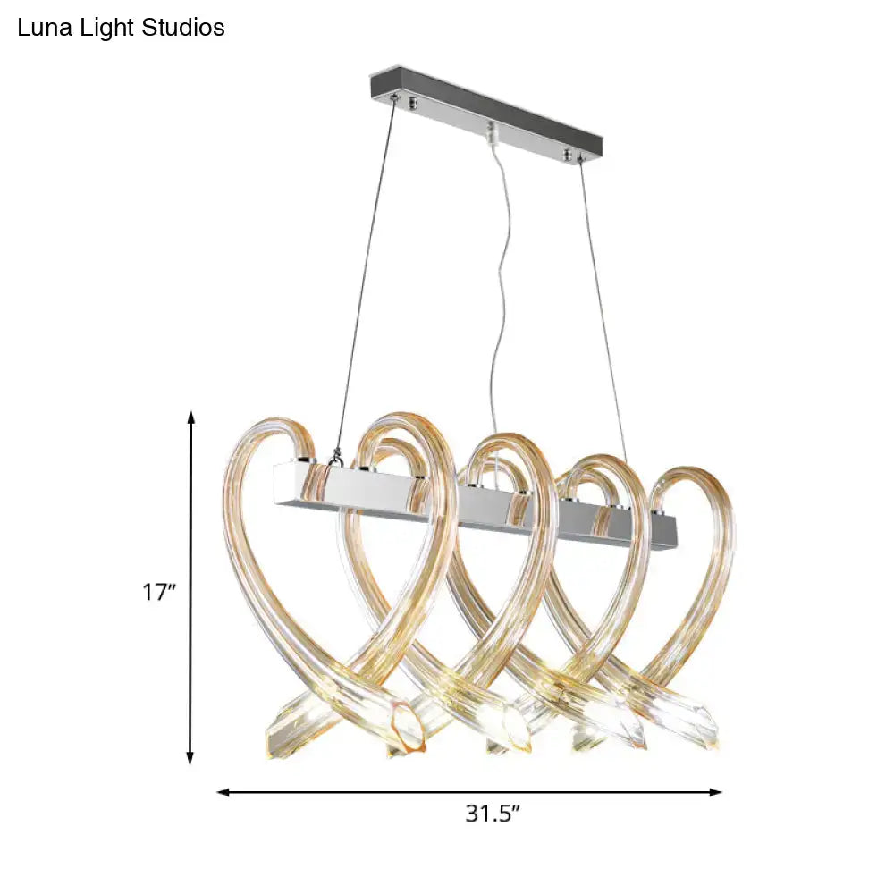 Modern amber glass heart island light chrome dining room pendant