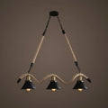 Industrial black hemp rope hanging lamp dining room triple bulb pendant