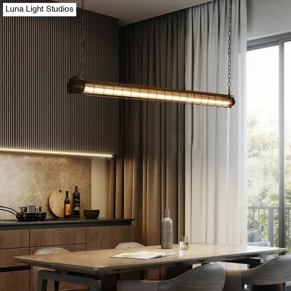 Industrial black tubular cage pendant light for dining room ceiling