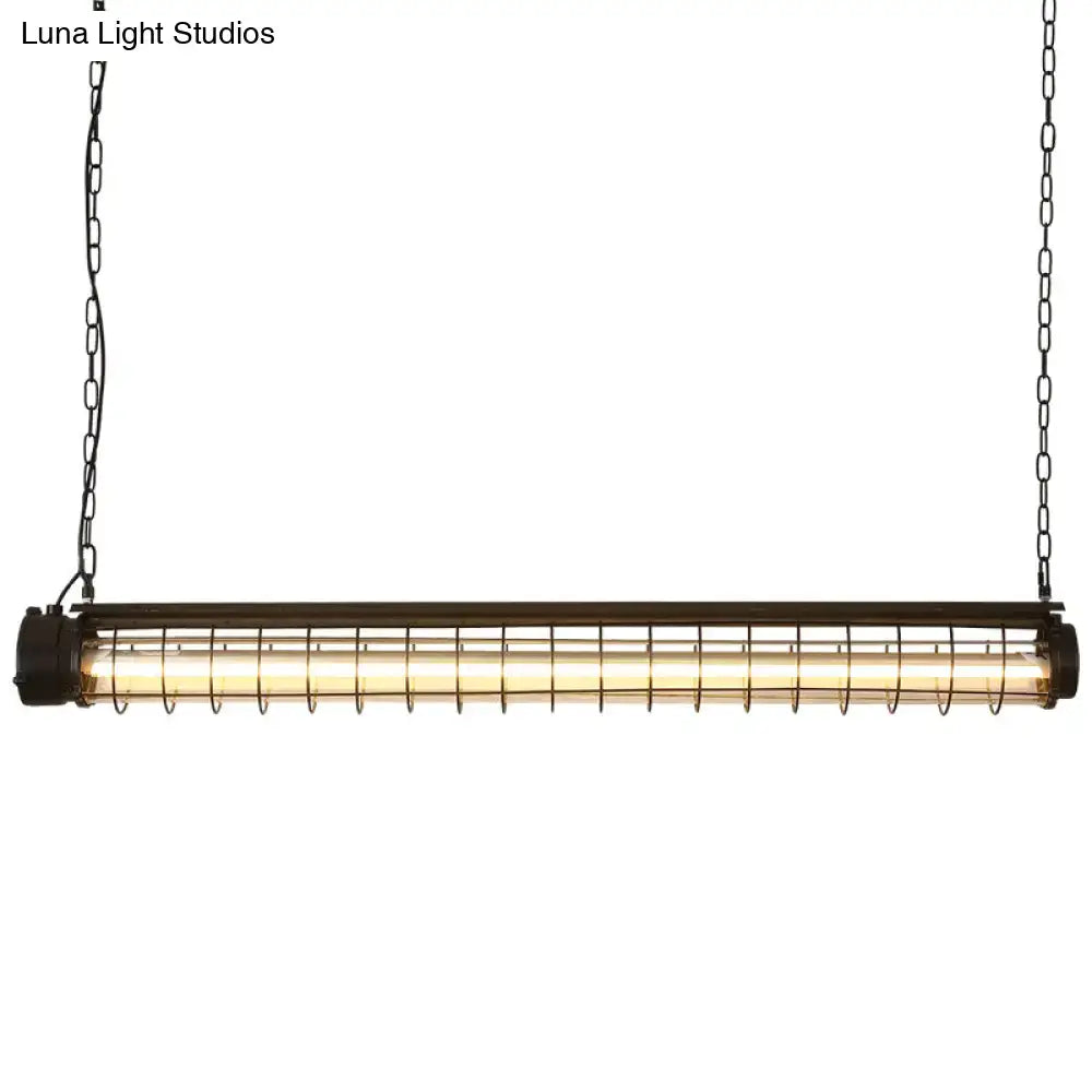 Industrial black tubular cage pendant light for dining room ceiling