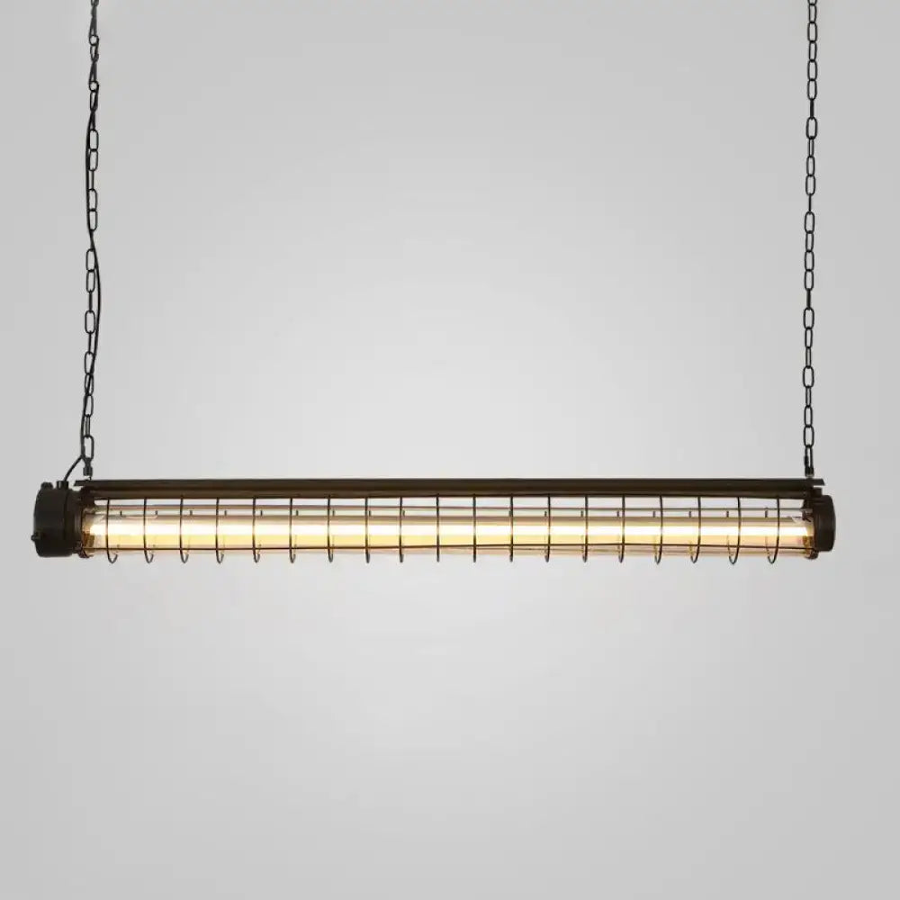 Industrial black tubular cage pendant light for dining room ceiling