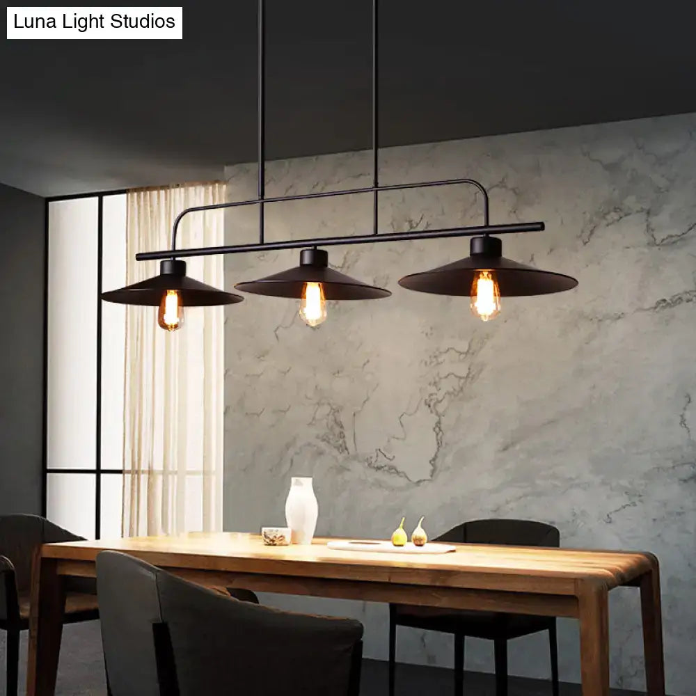 Industrial black finish flared 3 light pendant – dining room lamp