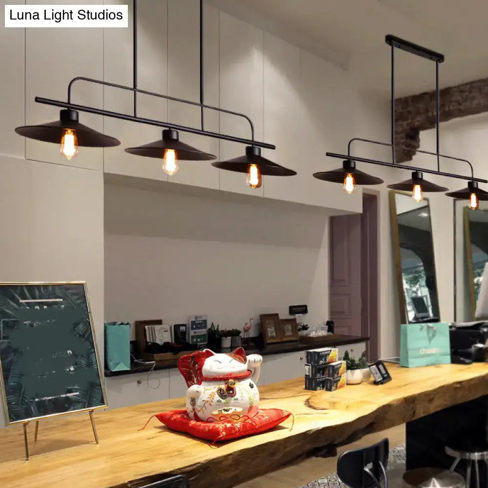 Industrial black finish flared 3 light pendant – dining room lamp
