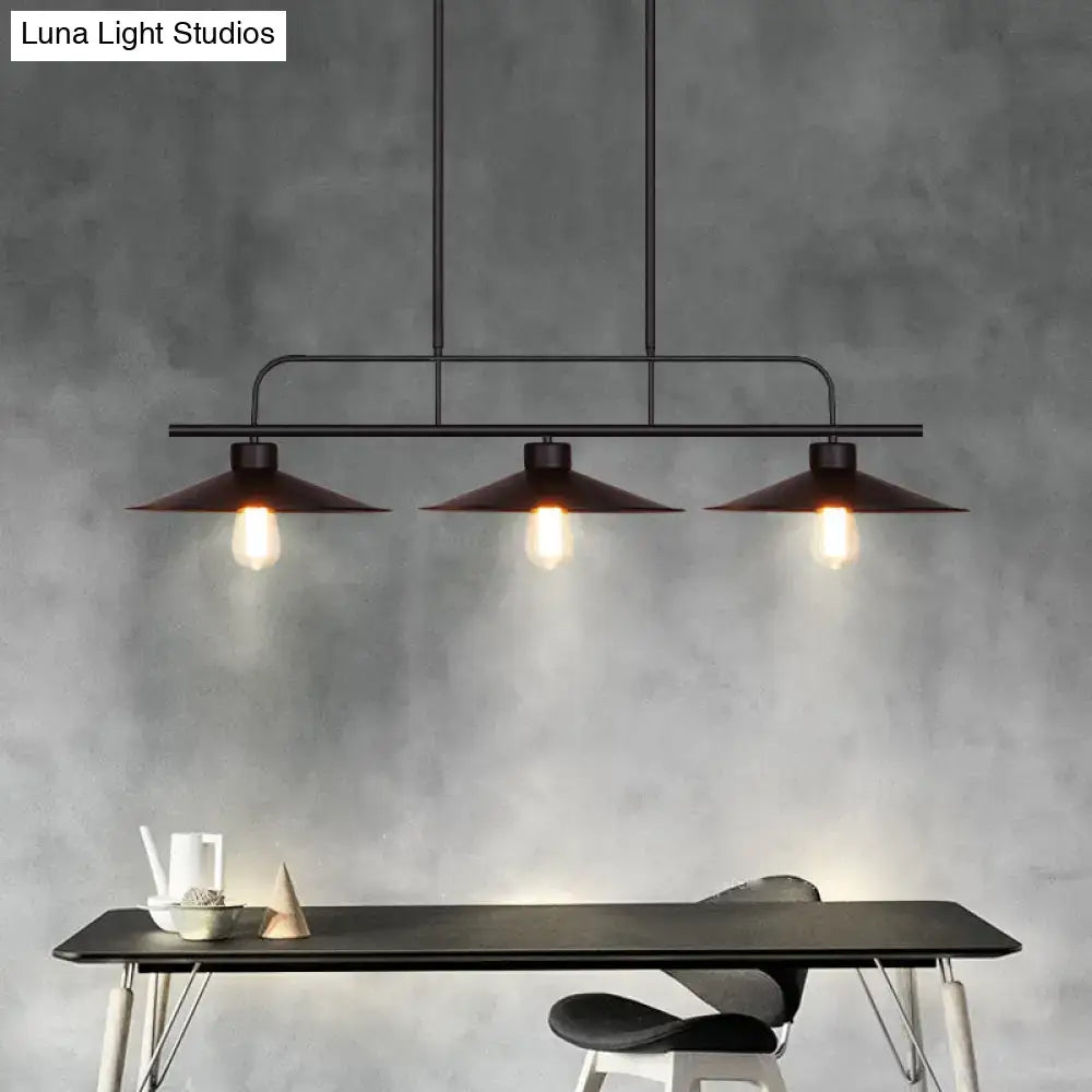 Industrial black finish flared 3 light pendant – dining room lamp