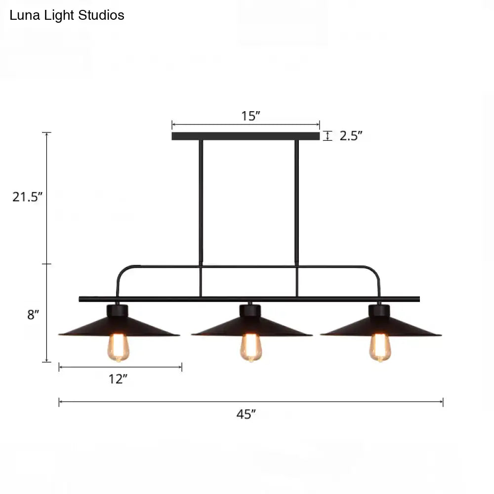 Industrial black finish flared 3 light pendant – dining room lamp