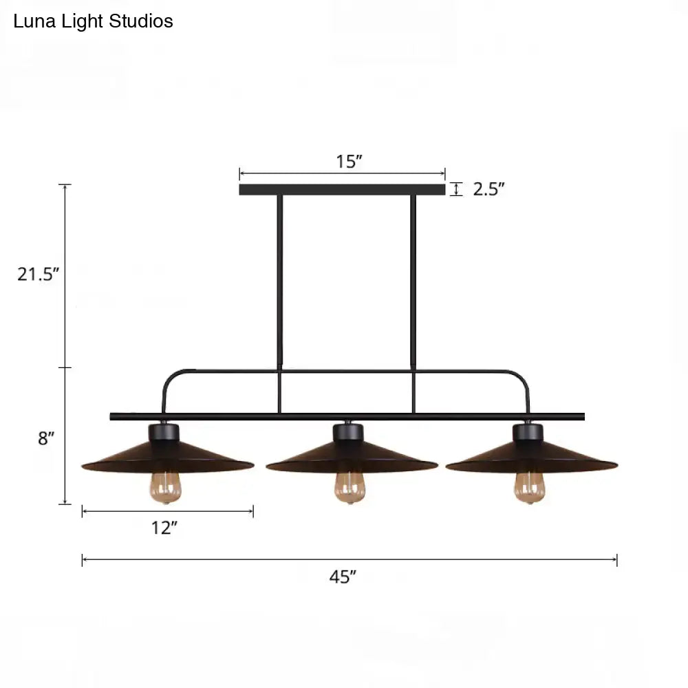 Industrial black finish flared 3 light pendant – dining room lamp