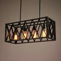 Industrial black iron pendant light rectangle frame dining room kitchen