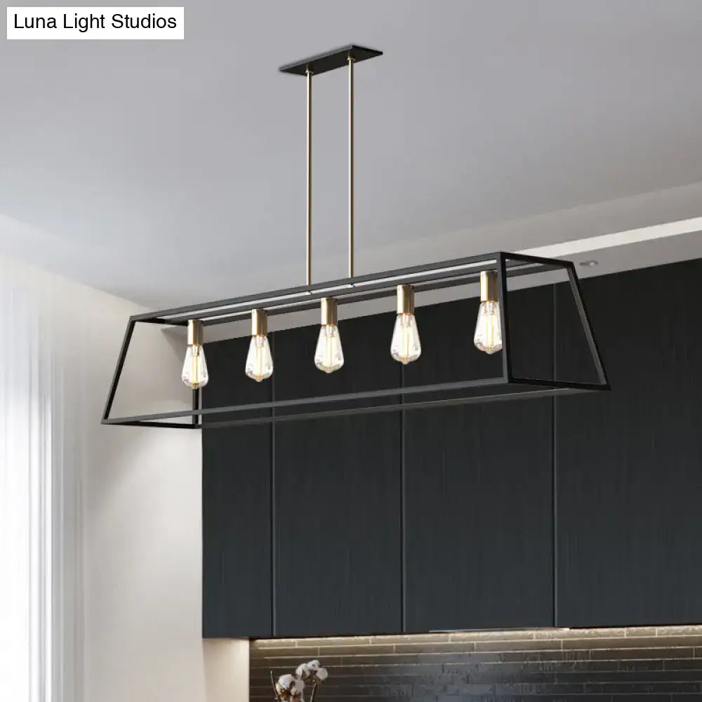 Industrial black trapezoid island light for dining room ceiling