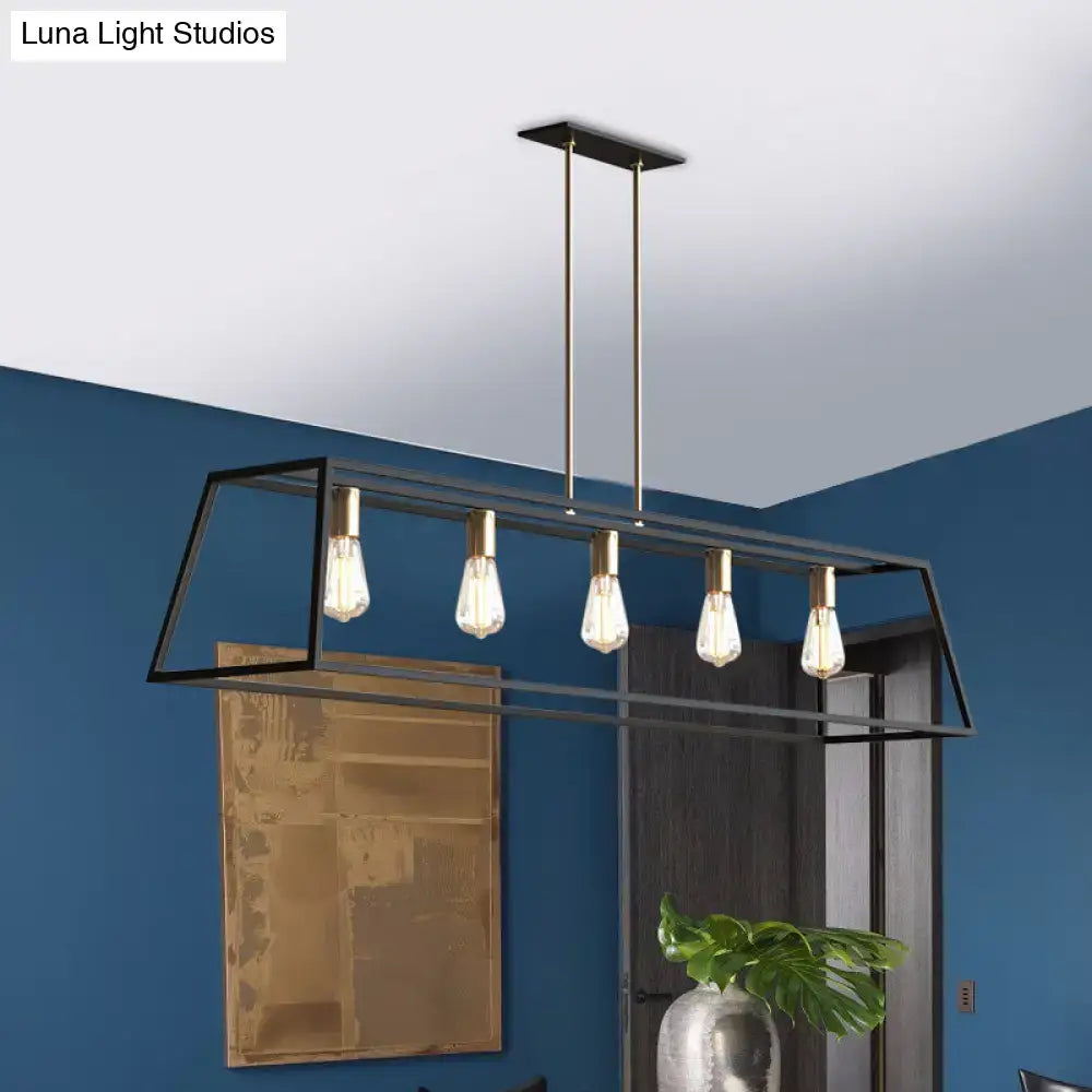 Industrial black trapezoid island light for dining room ceiling
