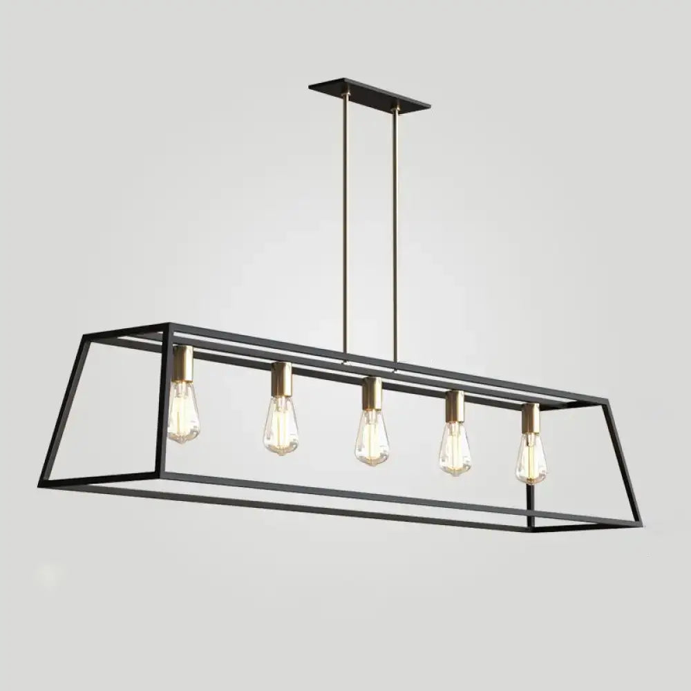 Industrial black trapezoid island light for dining room ceiling