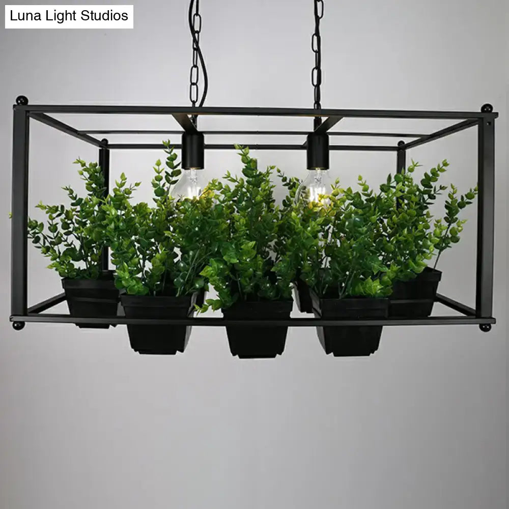 Industrial cage island pendant light with plant pot dining room metal