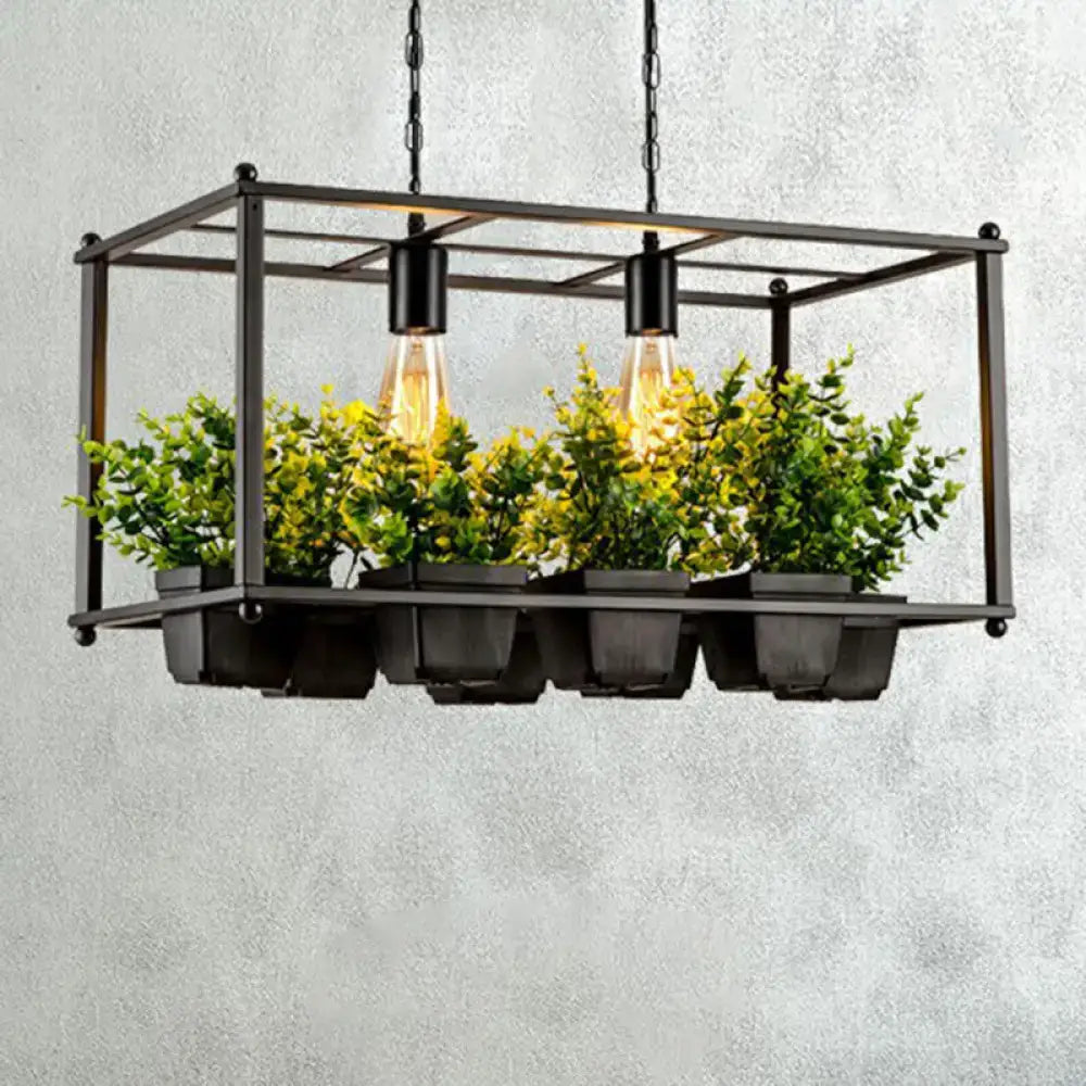 Industrial cage island pendant light with plant pot dining room metal