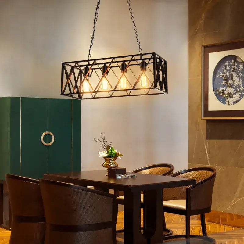 Decorbites industrial chandelier black lattice dining room pendant light