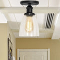 Industrial black clear glass semi flush light for living room