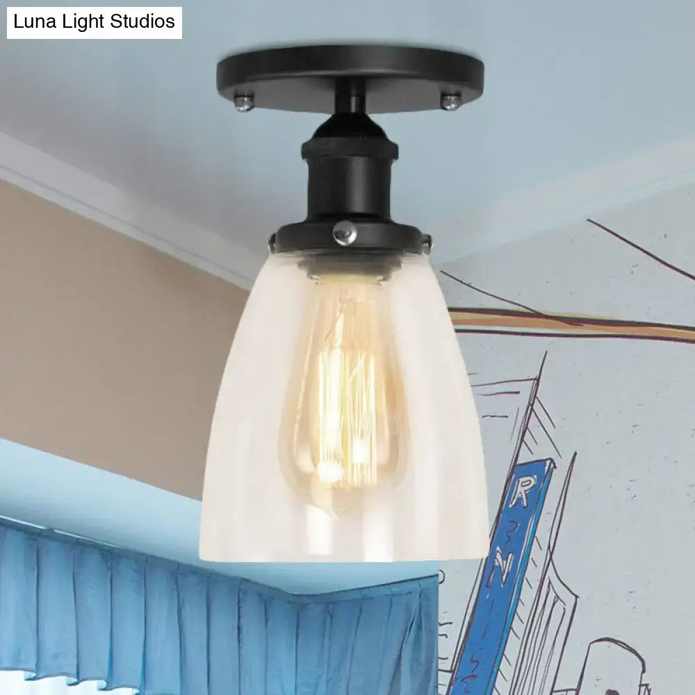 Industrial black clear glass semi flush light for living room