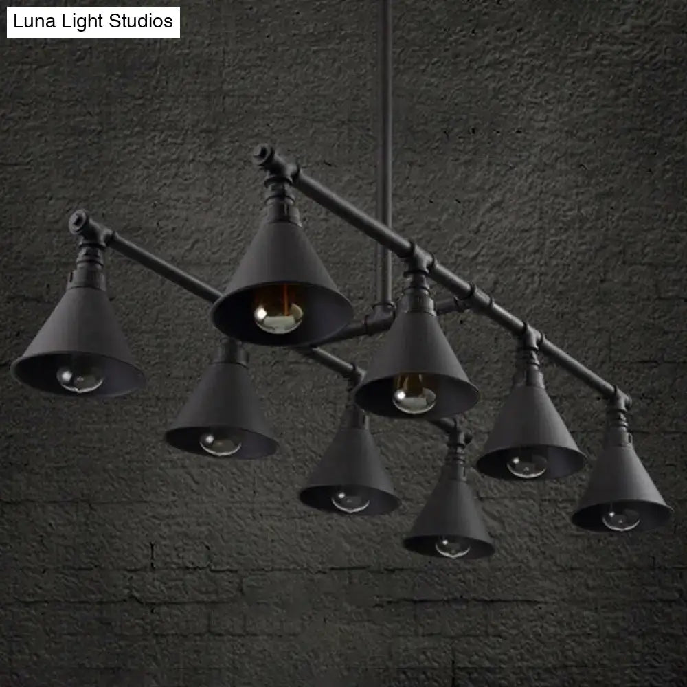 Industrial conical black & rust pendant light – wine bar living room