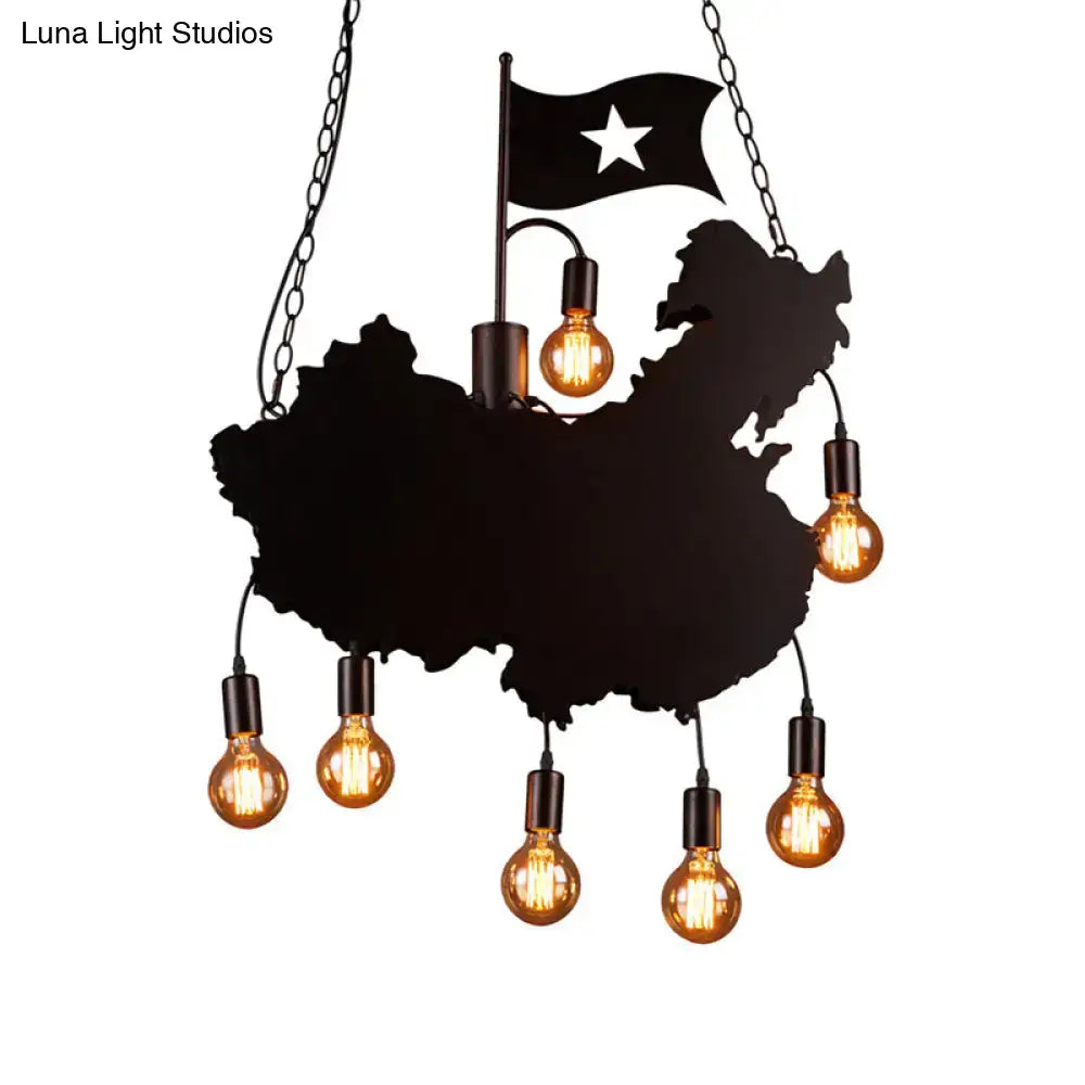 Industrial black map hanging light kit dining room iron chandelier