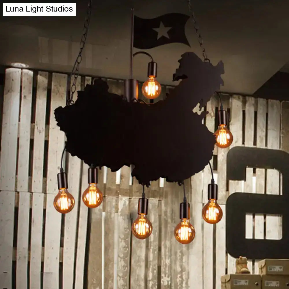 Industrial black map hanging light kit dining room iron chandelier