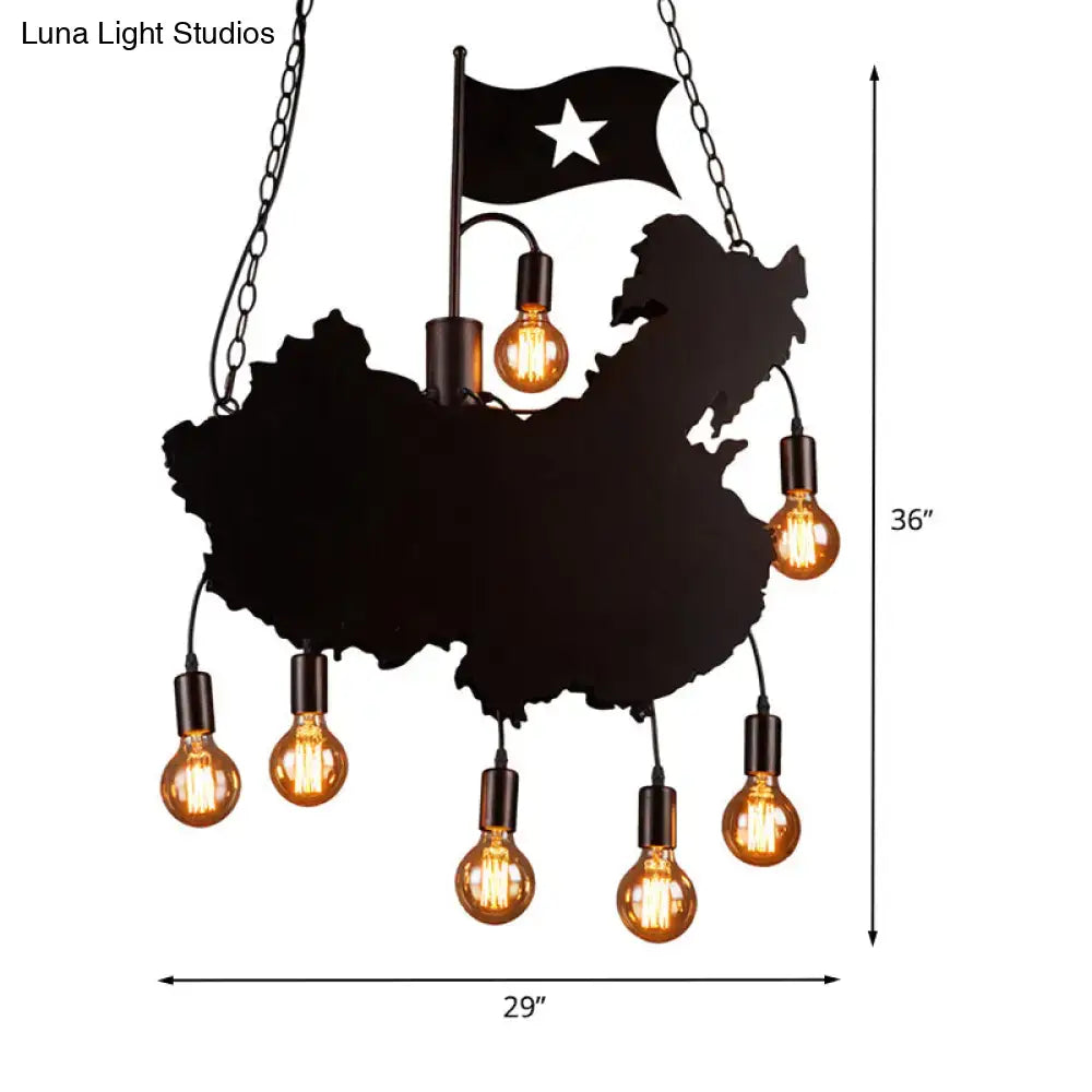 Industrial black map hanging light kit dining room iron chandelier