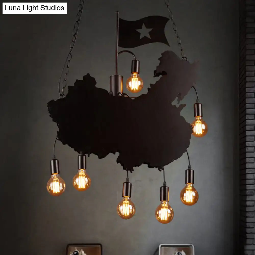 Industrial black map hanging light kit dining room iron chandelier