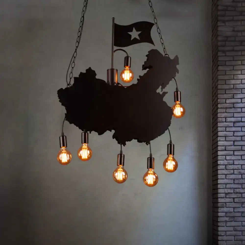 Industrial black map hanging light kit dining room iron chandelier