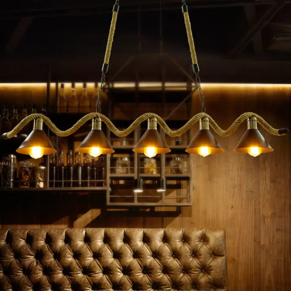 Industrial metal hemp rope pendant – kitchen island 3-light bistro
