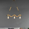 Rustic beige rope 3 light kitchen pendant with exposed bulbs 110v 120v