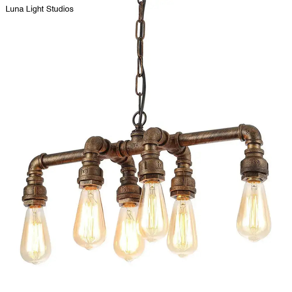 Industrial black metal pipe pendant dining room 5 light chandelier