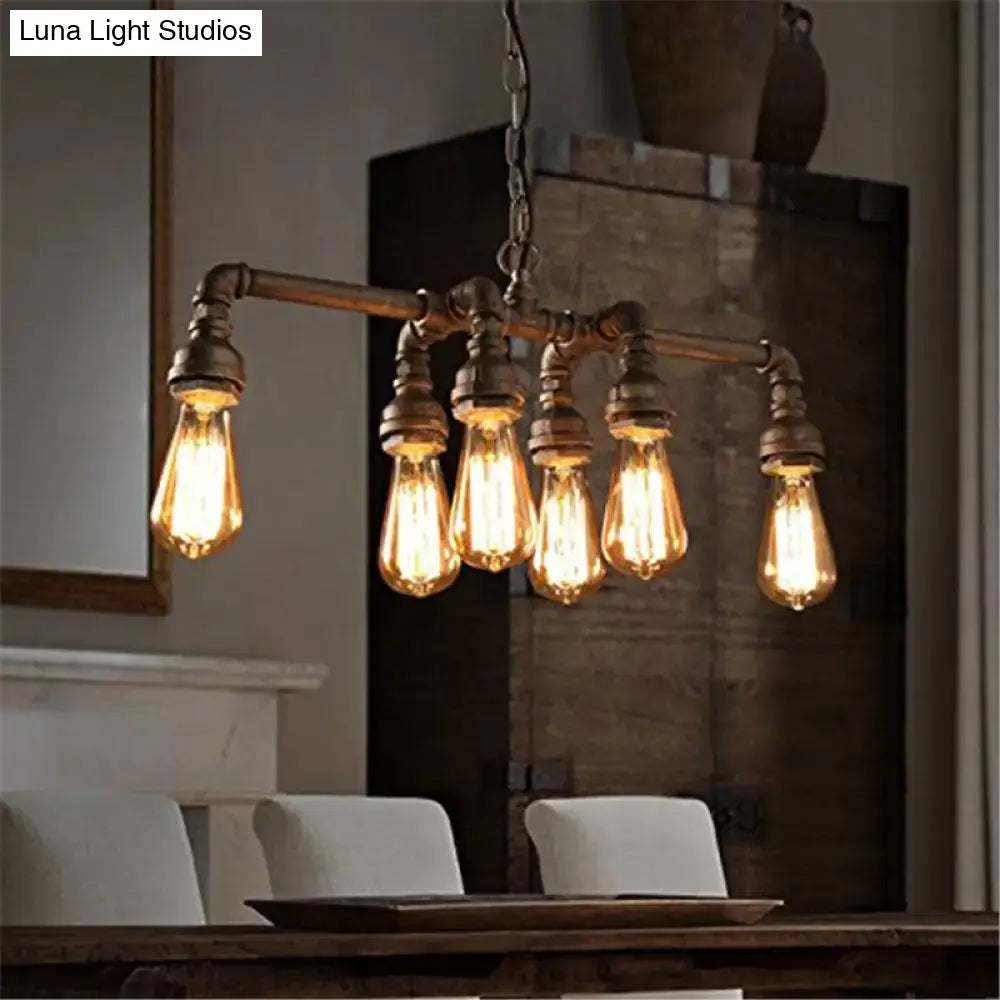 Industrial black metal pipe pendant dining room 5 light chandelier