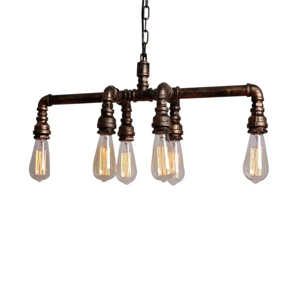 Industrial black metal pipe pendant dining room 5 light chandelier