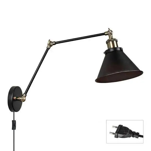 Industrial black & brass wall sconce bedroom alaine plug light
