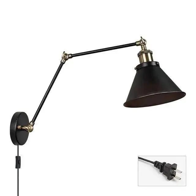 Industrial black & brass wall sconce bedroom alaine plug light